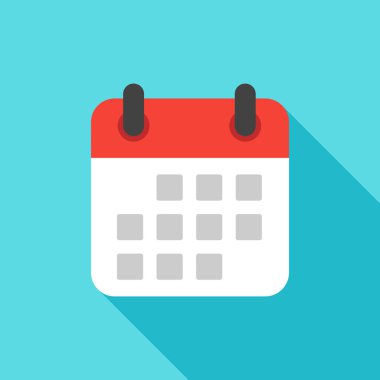 Takvim simgesi düz tasarım ile uzun gölge izole