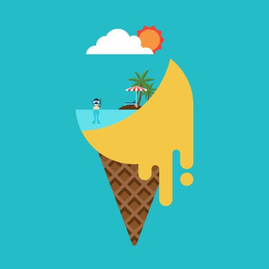Mutlu tatil plaj düz tasarım konsepti