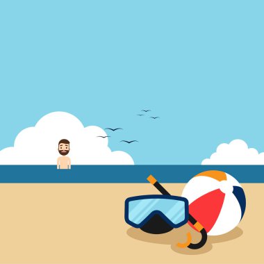 Mutlu tatil plaj düz tasarım konsepti
