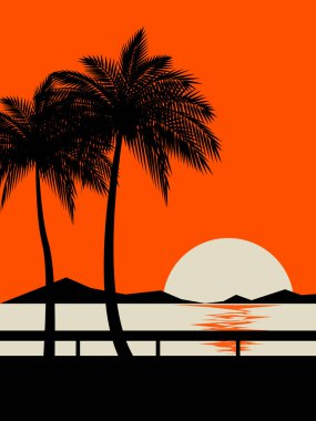 Yaz sunset beach retro VINTAGE poster arka plan üzerinde