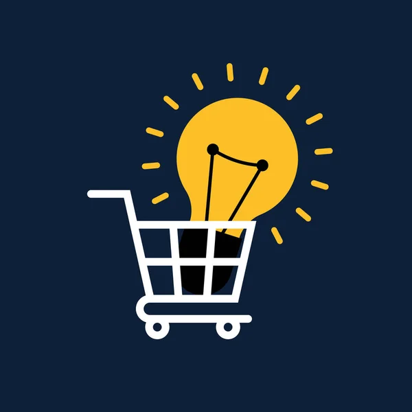 Creative idea concept flat design. Light bulb in shopping cart — Stock Vector