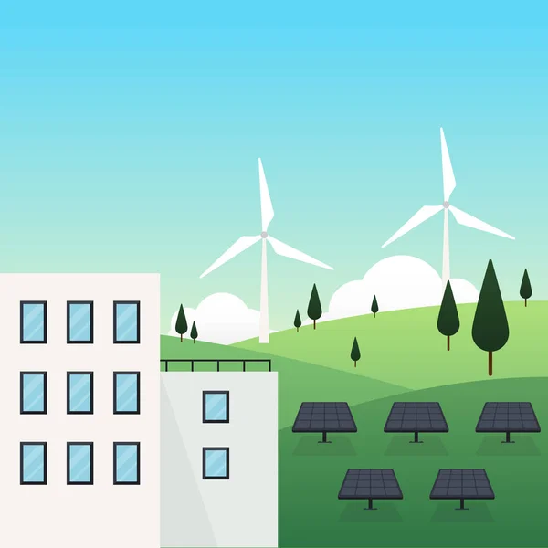 Stadtkonzept für erneuerbare Energien — Stockvektor
