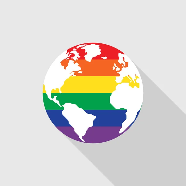 Simbolo della comunità LGBT sulla mappa del mondo design piatto — Vettoriale Stock