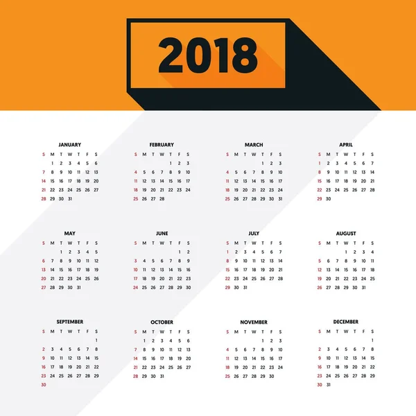 2018 Kalender moderne Design-Vorlage für ein Jahr — Stockvektor