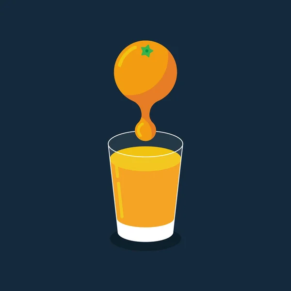 Świeży sok pomarańczowy spadek szkło Płaska konstrukcja — Wektor stockowy