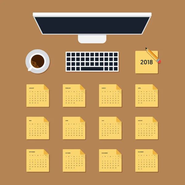 2018 kalender mall moderna platt design för ett år — Stock vektor