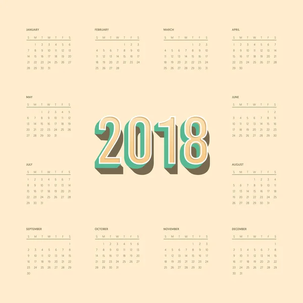 Plantilla de calendario 2018 diseño plano moderno para un año — Vector de stock