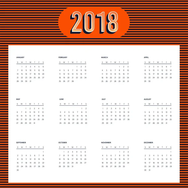 Plantilla de calendario 2018 diseño plano moderno para un año — Vector de stock