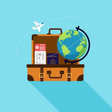 Dünya ve tatil zaman düz tasarımı seyahat