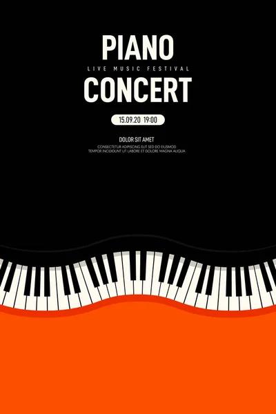 Concierto de piano y cartel del festival de música estilo retro vintage moderno — Vector de stock