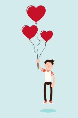 Happy valentine day concept decorative with young man holding heart balloon