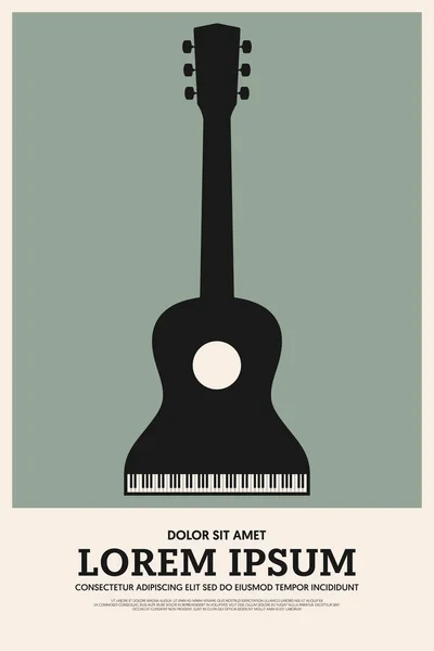 Plantilla de diseño de póster musical decorativo con guitarra y piano estilo retro vintage — Archivo Imágenes Vectoriales