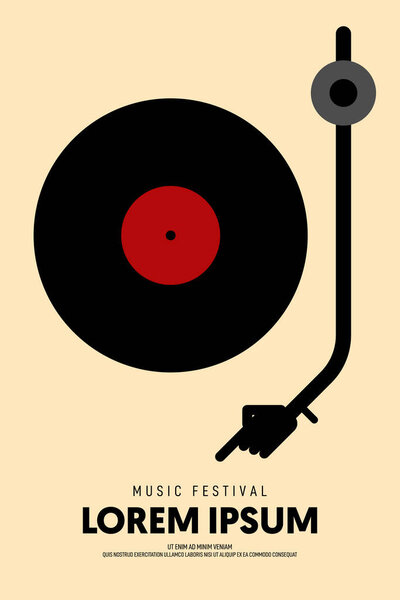 Music poster design template background with phonograph vinyl record vintage retro style. Graphic design element can be used for backdrop, banner, brochure, leaflet, publication, vector illustration