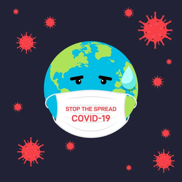 Fermare Diffusione Del Concetto Covid Coronavirus Decorativo Con Globo Indossando — Vettoriale Stock
