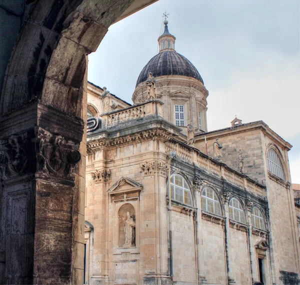 Blasius Kerk Dubrovnik Stad Met Koepel Van Kathedraal — Stockfoto