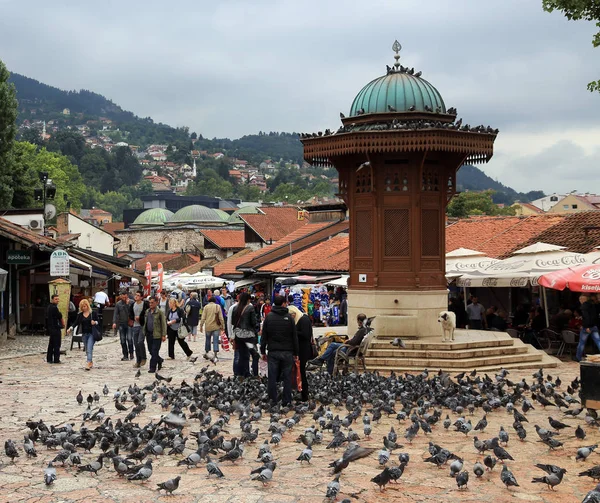 Sarajevo Bosnia 2014 Sebilj Fountain Pigeon Square Bascarsija Quarter Sarajevo — Stock Photo, Image