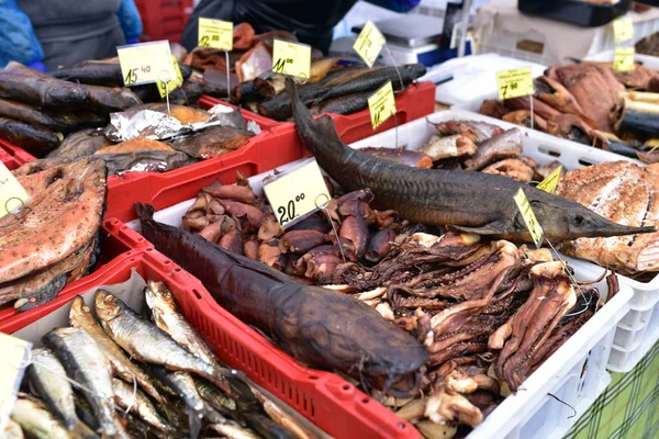 Peixes Vendidos Mercado Rua Cidade Kaunas Lituânia — Fotografia de Stock
