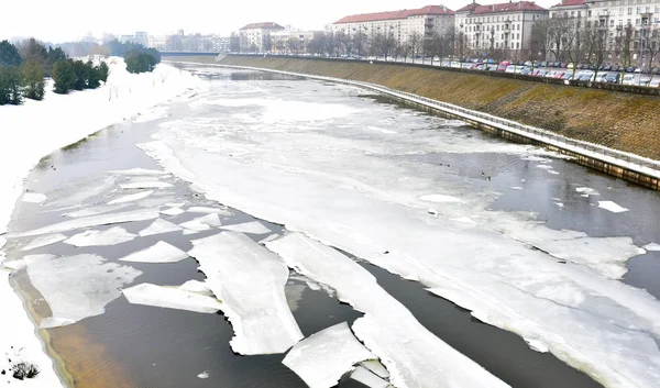 Nemumas Folyó Fagyott Tél Kaunas Litvánia Jogdíjmentes Stock Fotók