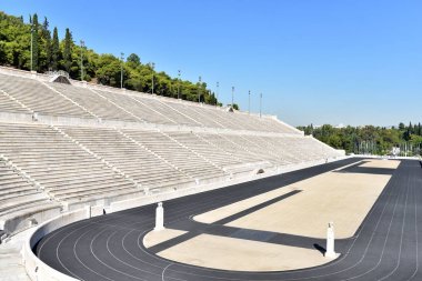 Atina - Yunanistan / 09.08.2017: Panathinaiko Stadyumu, orijinal modern gün Olimpiyat Stadyumu, Atina, Yunanistan