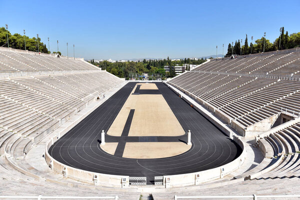 ATHENS - GREECE / 09.08.2017: View from the top of the Panathenaic Stadium in Athens, the location for the first modern Olympic Games