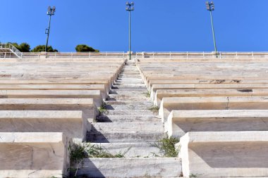 Atina - Yunanistan / 09.08.2017: Panathinaiko Stadyumu Atina Yunanistan, Royal koltuk görünümünü stadyum Orta Batı tarafında yer alır