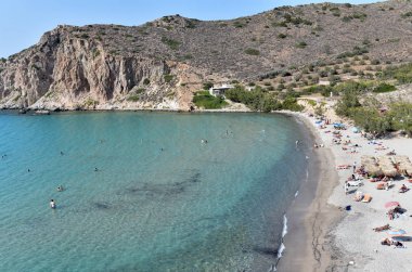 Milos Island - Yunanistan / 09.10.2017: Plathiena Beach, Milos, Cyclades Adaları, Ege Adaları, Yunanistan