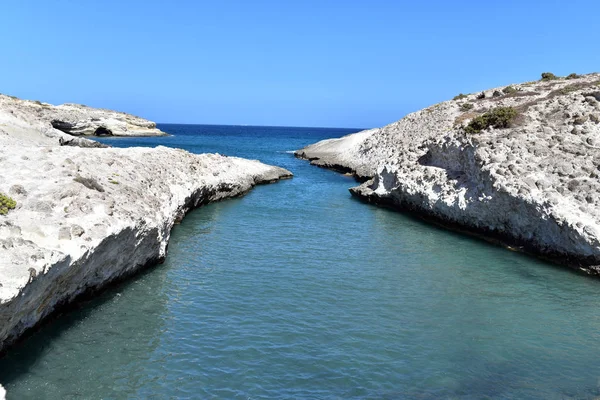 Beach and volcanic rock formations at Papafragas on north coast, Sarakiniko, Milos, Cyclades, Aegean Sea, Greek Islands; Greece