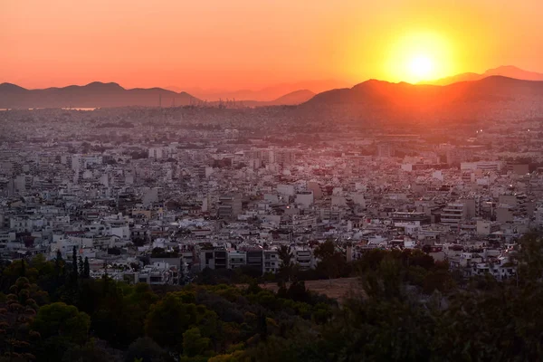 stock image Panoramic view of Athens, Greece, right after sunset