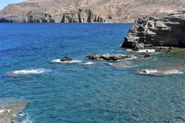 Formacje Skalne Morze Północnej Części Wyspy Milos Grecji — Zdjęcie stockowe