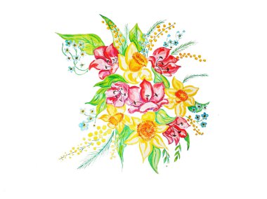 Bir buket bahar çiçek - Nergis, Lale, korun