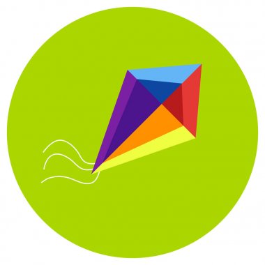 Oyuncak düz tarzı simgeleri uçurtma. Vektör görüntü yuvarlak renkli arka plan üzerinde. Öğe tasarımı, arayüz