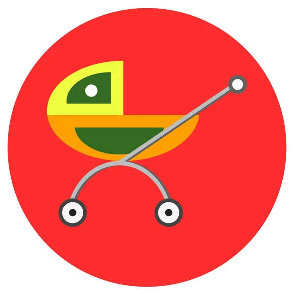 Icons baby stroller of toys in the flat style. Vector image on a round colored background. Element of design, interface. — Stock Vector