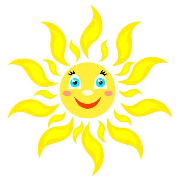 Smiling sun with rays of different shapes. — Stock Vector