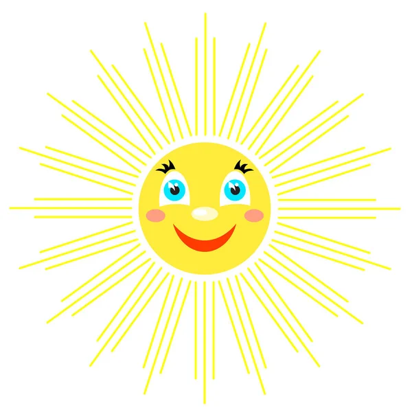 Soleil souriant avec des rayons de différentes formes . — Image vectorielle