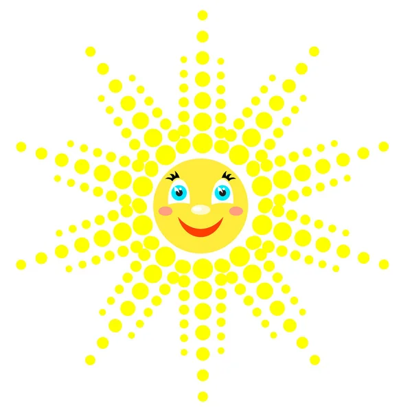 Χαμογελώντας ήλιος με ακτίνες διαφόρων σχημάτων. — Διανυσματικό Αρχείο