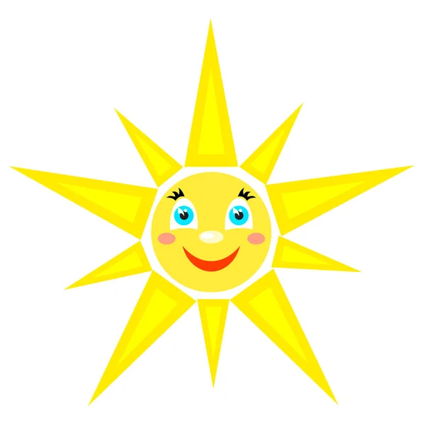 Smiling sun with rays of different shapes. — Stock Vector