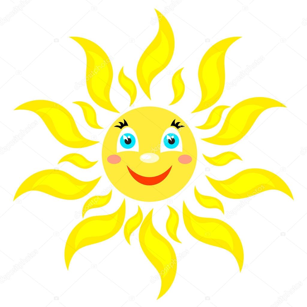 Smiling sun with rays of different shapes. 