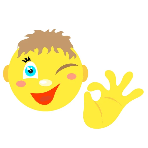 Smiley jongen met een gebaar ok. — Stockvector