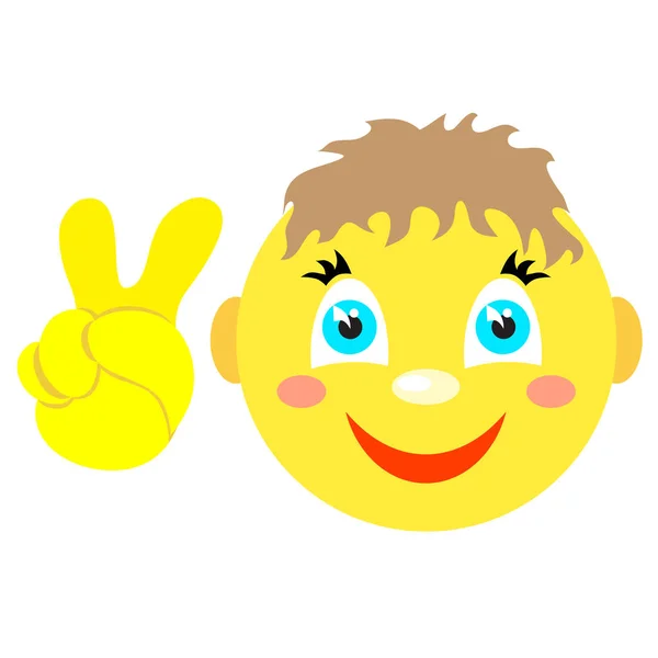 Smiley menino com gesto Victoria, V . —  Vetores de Stock