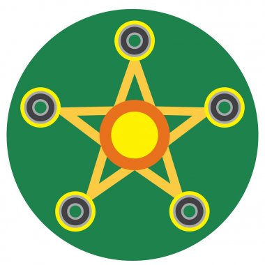 Bir yıldız bir düz stil şeklinde sarı spinner. Vektör görüntü üzerinde yuvarlak bir karanlık greenbackground. Öğe tasarımı, arayüz
