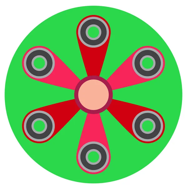 Rosa spinner med sex blad en platt stil. Vektorbild på en rund grön bakgrund. Element för design, gränssnitt — Stock vektor