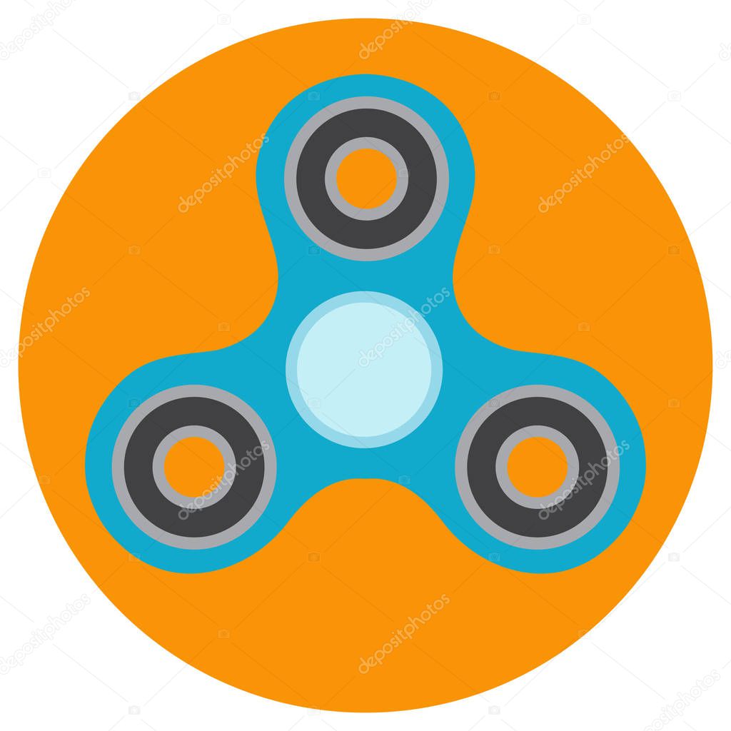 The blue hand-spinner is of classical shape a flat style. Vector image on a round orange background. Element of design, interface