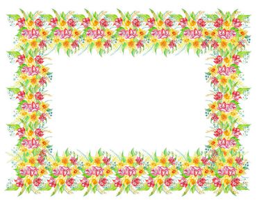 Dikdörtgen çerçeve. Bir buket bahar çiçek - Nergis, Lale, korun. Sulu boya resim. Tasarım öğesi