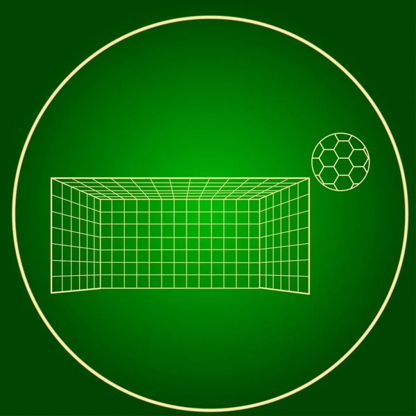 Iconos puertas de fútbol y pelota de fútbol círculo de neón — Vector de stock