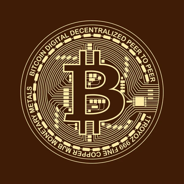 Bitcoin. Dijital para. Cryptocurrency. Üzerinde kahverengi arka plan izole Bitcoin sembolü.