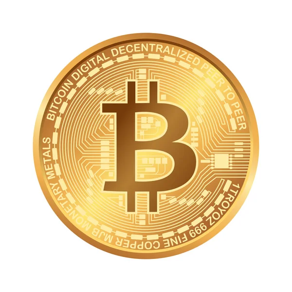 Bitcoin. Dijital para. Cryptocurrency. Beyaz arka plan üzerinde izole bitcoin simgesi olan altın sikke.