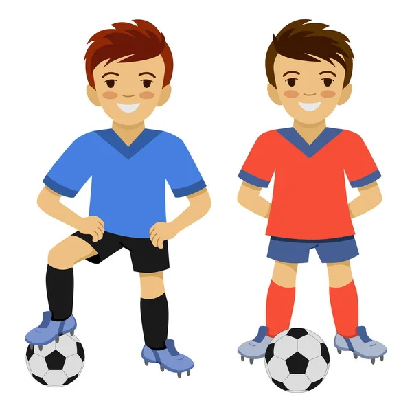 Dos chicos jugando al fútbol. Jugador de fútbol . — Vector de stock