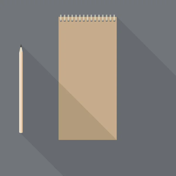 Para lápis canhoto e papel kraft em branco notebook —  Vetores de Stock