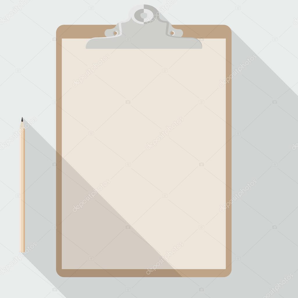 to left handed vector pencil and kraft paper sheet on clipboard