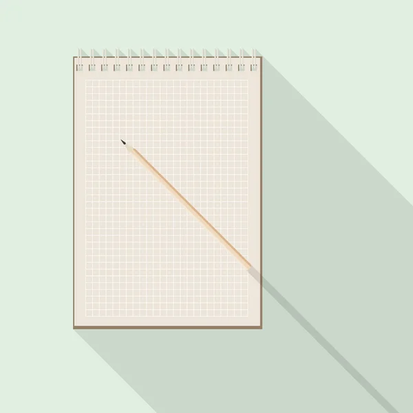 Lápiz y cuaderno de papel kraft a cuadros en blanco — Vector de stock